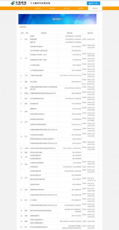 全国邮政报关行联系方式