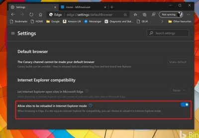 Edge Canary允许手动激活IE模式